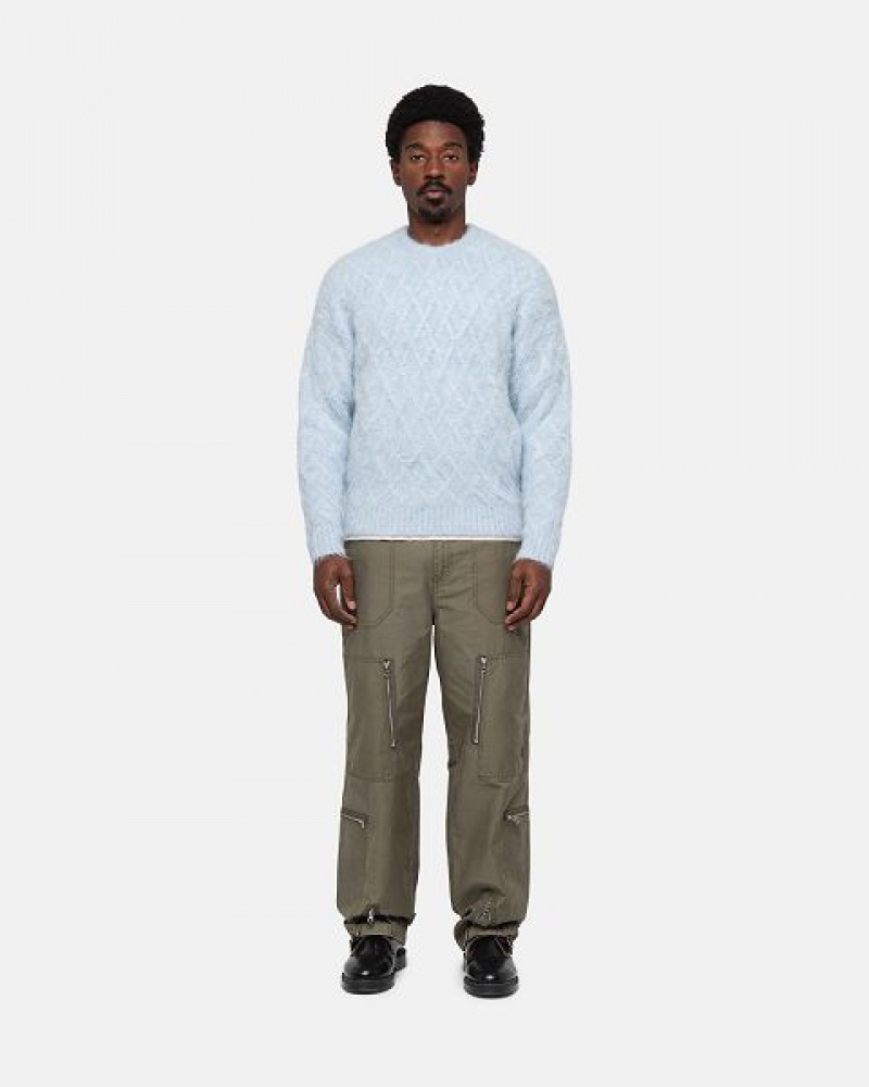 Blue Stussy Fuzzy Lattice Crew Sweaters | 0812UZCED