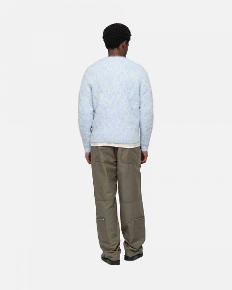 Blue Stussy Fuzzy Lattice Crew Sweaters | 0812UZCED