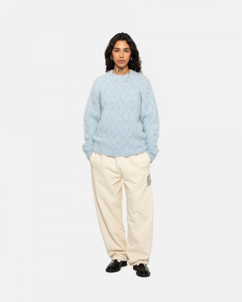 Blue Stussy Fuzzy Lattice Crew Sweaters | 0812UZCED