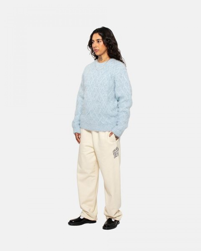 Blue Stussy Fuzzy Lattice Crew Sweaters | 0812UZCED