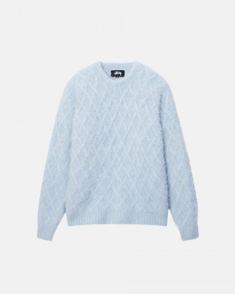 Blue Stussy Fuzzy Lattice Crew Sweaters | 0812UZCED