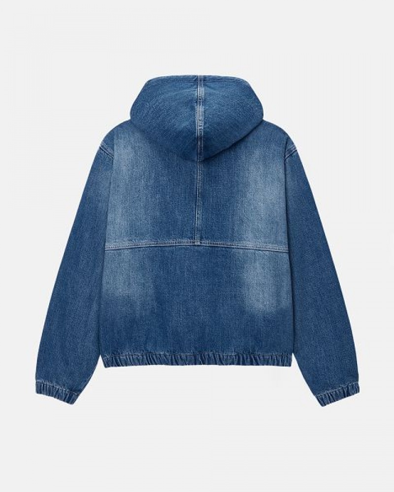 Blue Stussy Work Sherpa Denim Jackets | 0948UZCGX