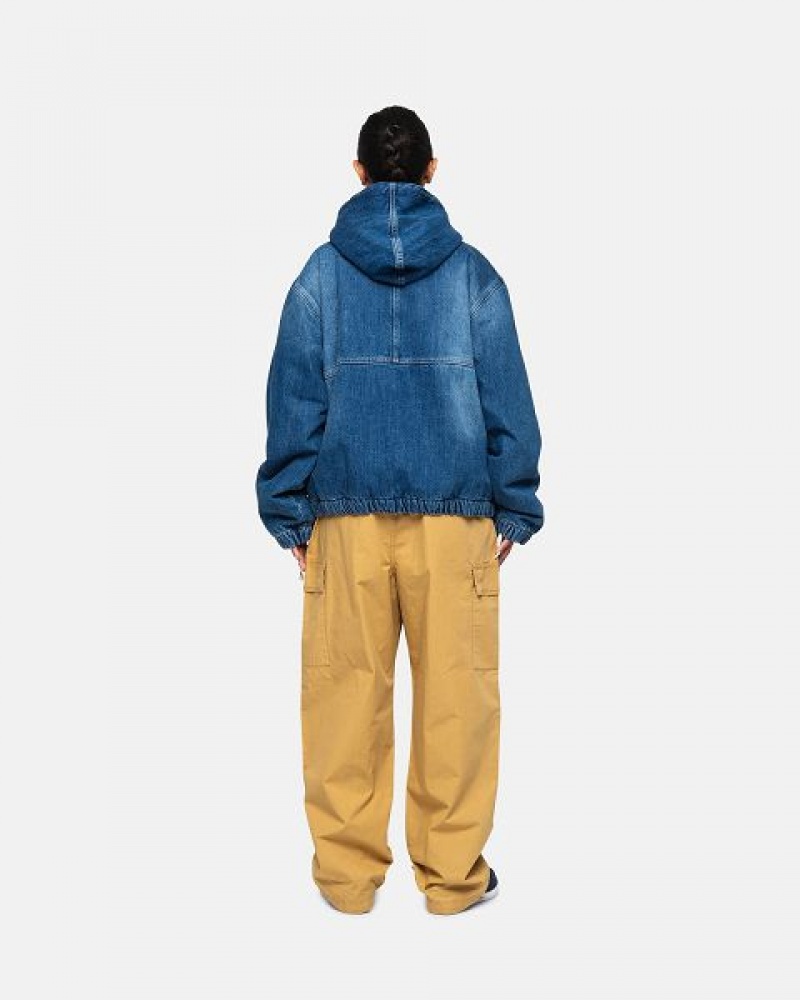 Blue Stussy Work Sherpa Denim Jackets | 0948UZCGX