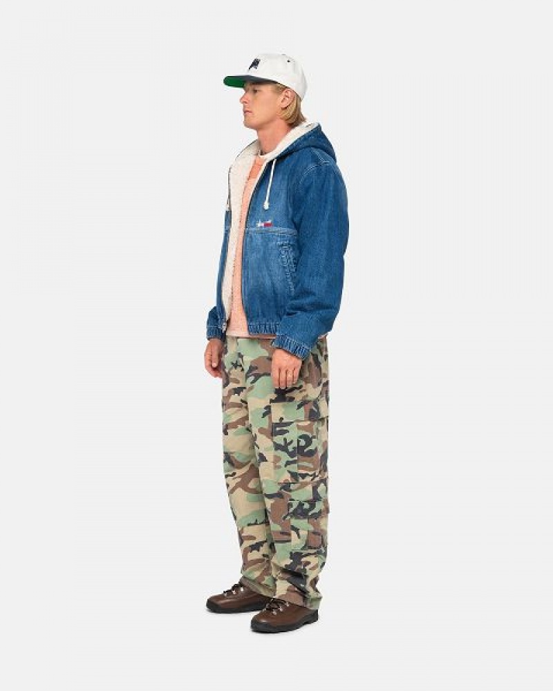 Blue Stussy Work Sherpa Denim Jackets | 0948UZCGX