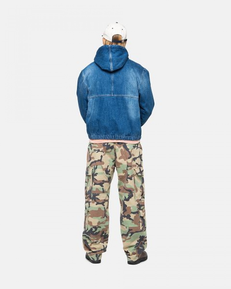 Blue Stussy Work Sherpa Denim Jackets | 0948UZCGX