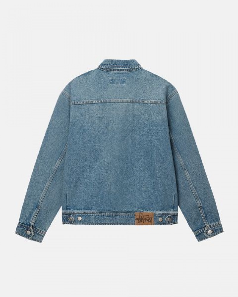 Blue Stussy Zip Work Denim Jackets | 6041BYPQF