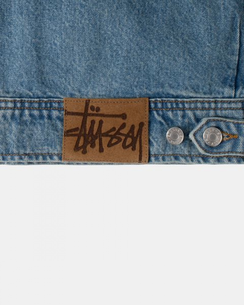 Blue Stussy Zip Work Denim Jackets | 6041BYPQF