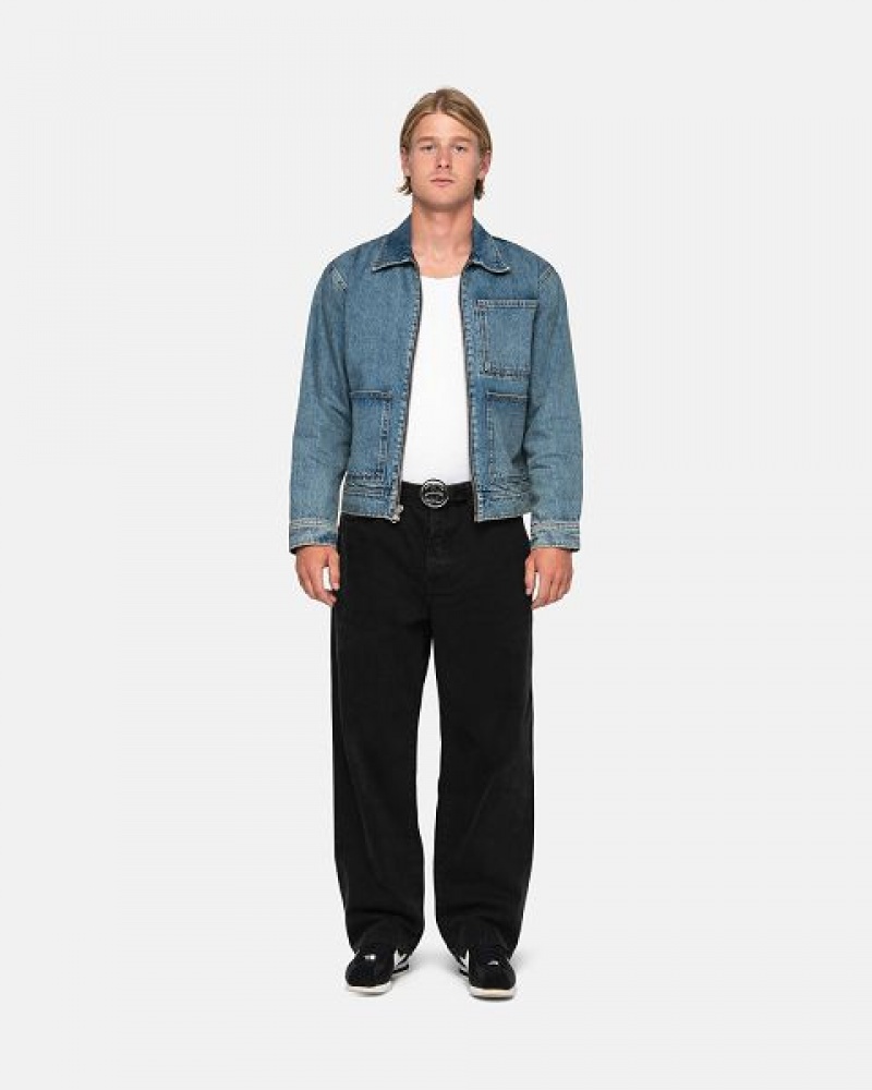 Blue Stussy Zip Work Denim Jackets | 6041BYPQF