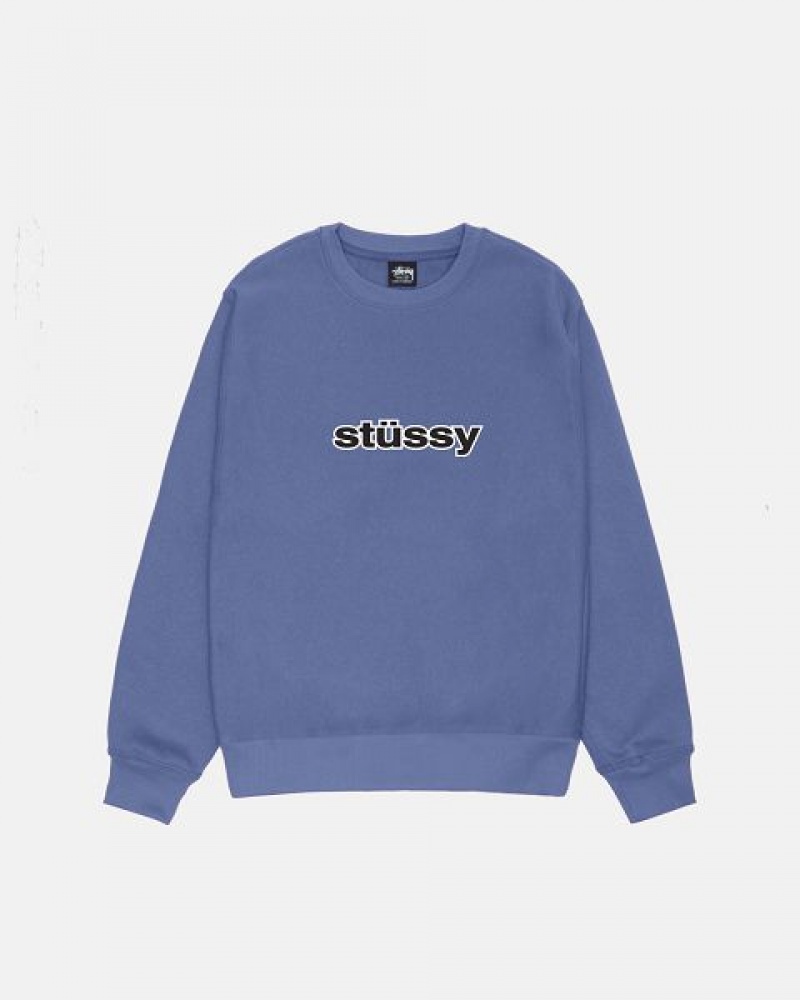 Blue / Black / White Stussy Ss-link Crew Sweatshirts | 8154LEYGD