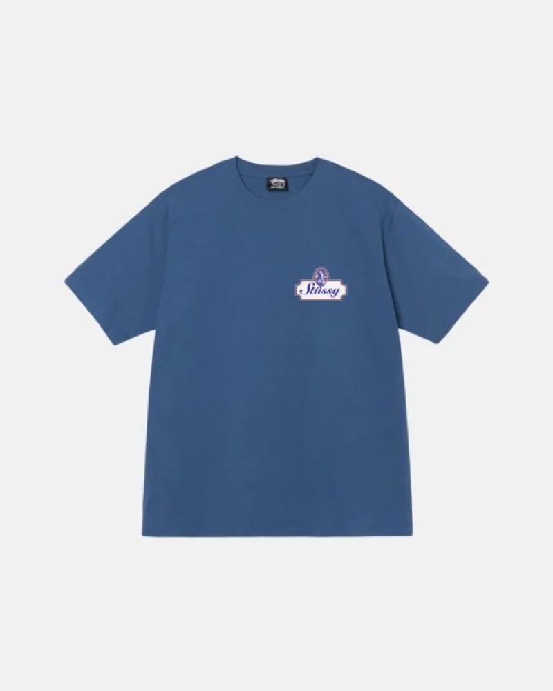 Blue / White Stussy Authentic T Shirts | 6397HAWKJ