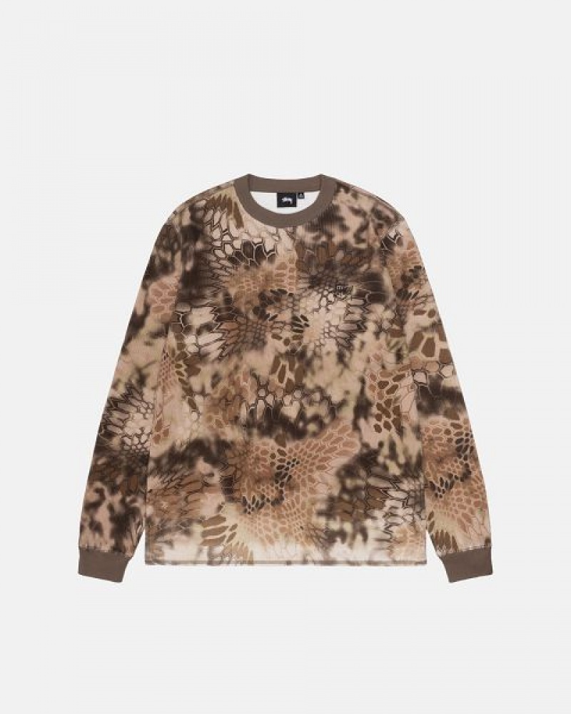 Brown Stussy Kryptek Camo Ls Thermal Sweatshirts | 5809QWCBV