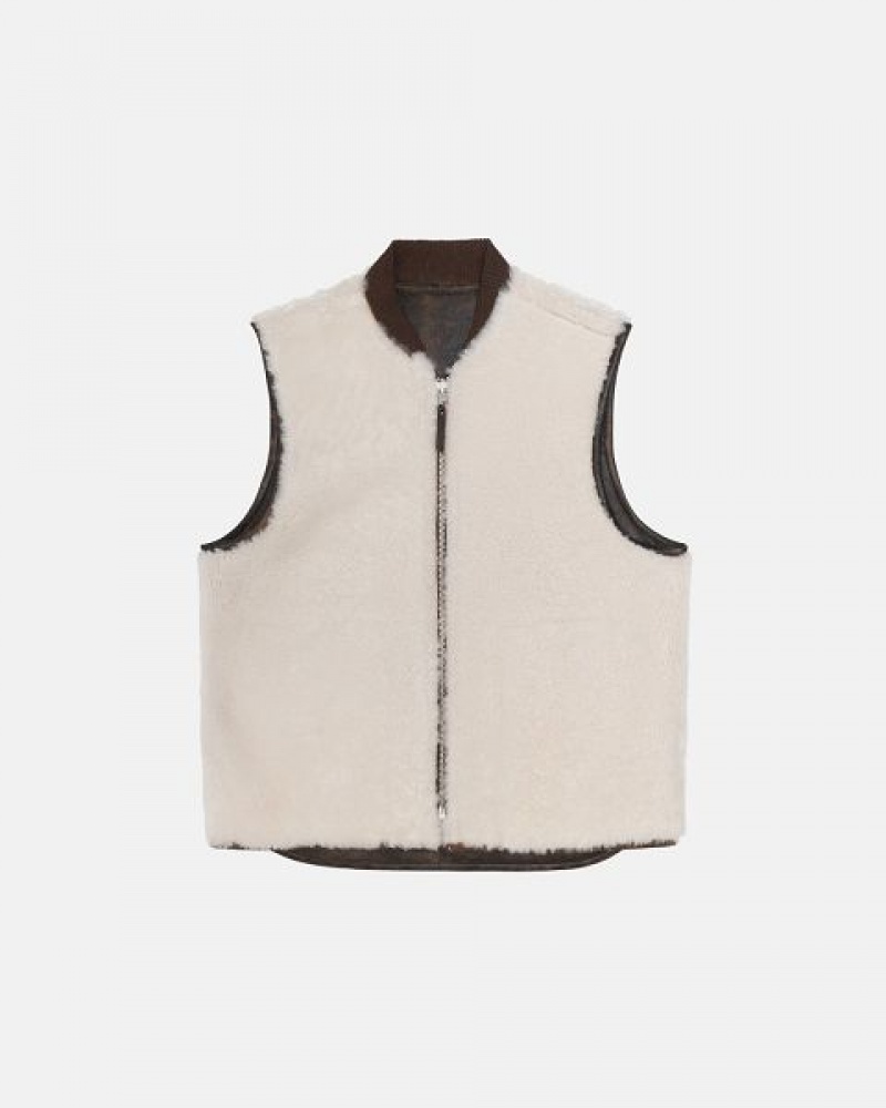 Brown Stussy Reversible Shearling Workgear Vest | 5246BYIXL