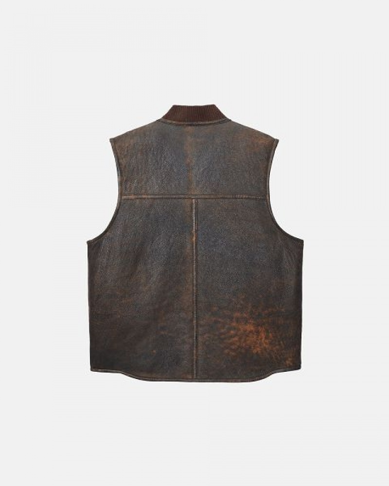 Brown Stussy Reversible Shearling Workgear Vest | 5246BYIXL