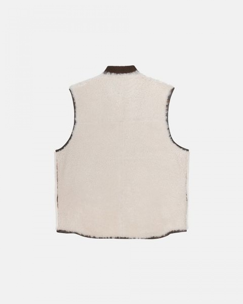 Brown Stussy Reversible Shearling Workgear Vest | 5246BYIXL