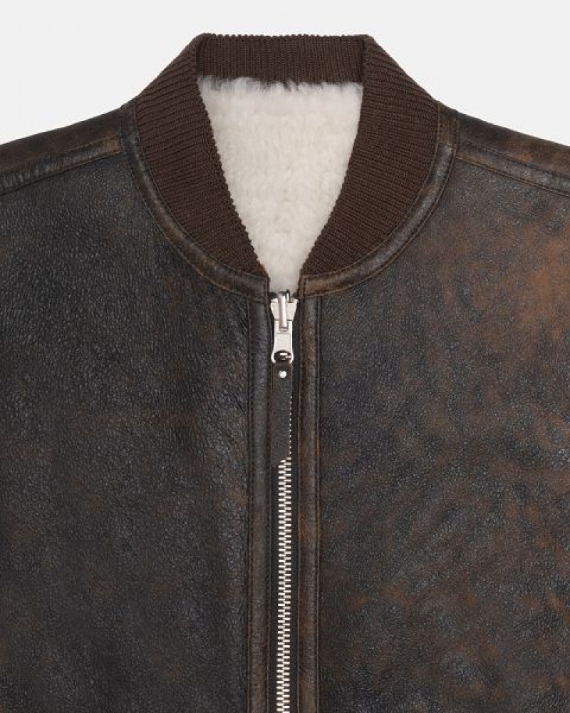 Brown Stussy Reversible Shearling Workgear Vest | 5246BYIXL