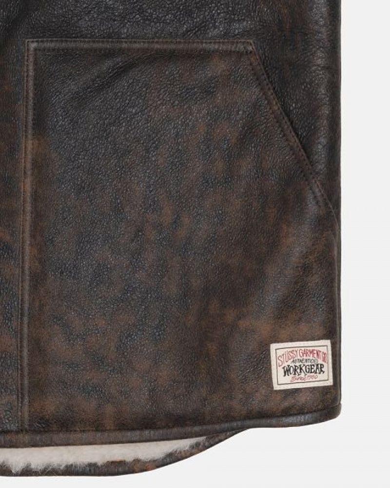 Brown Stussy Reversible Shearling Workgear Vest | 5246BYIXL