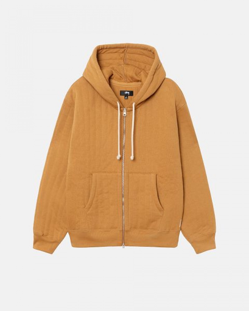 Brown Stussy Vertical Quilted Zip Hoodie | 9450NUPXL