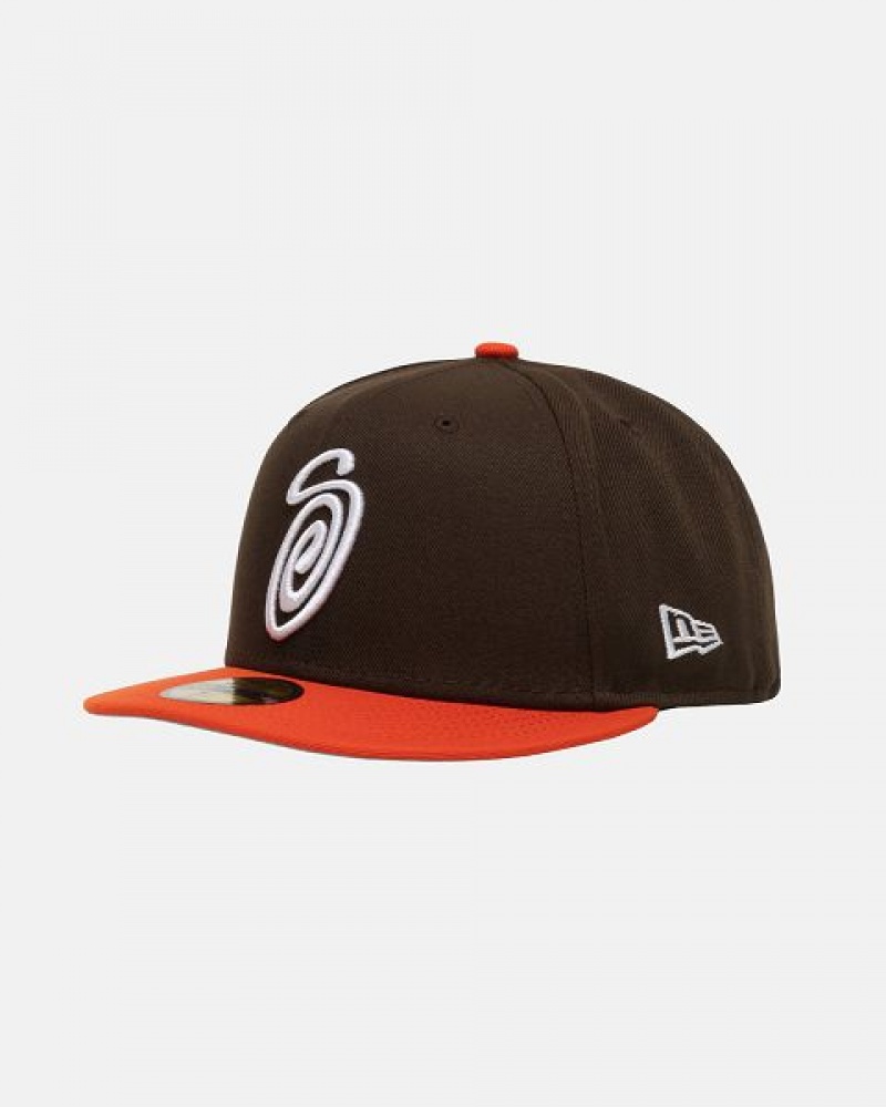 Brown / Orange Stussy New Era 59fifty Curly S Caps | 3251GJNQS