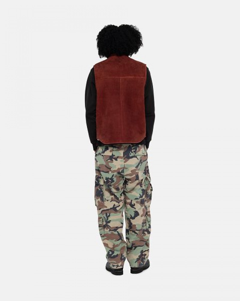 Burgundy Stussy Reversible Shearling Workgear Vest | 7910COPEB