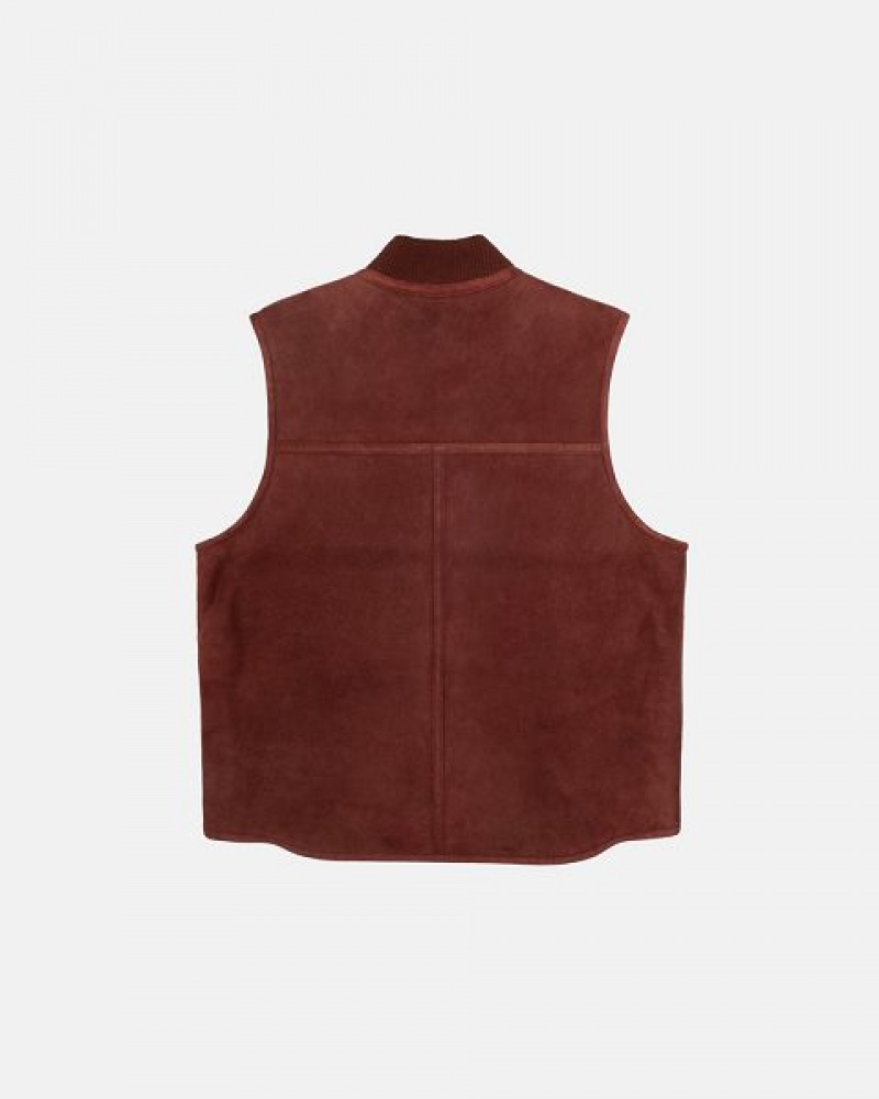 Burgundy Stussy Reversible Shearling Workgear Vest | 7910COPEB