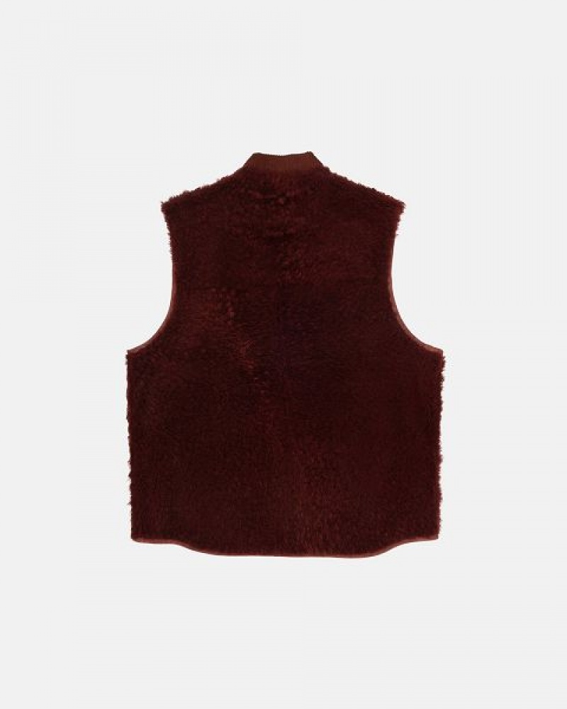 Burgundy Stussy Reversible Shearling Workgear Vest | 7910COPEB