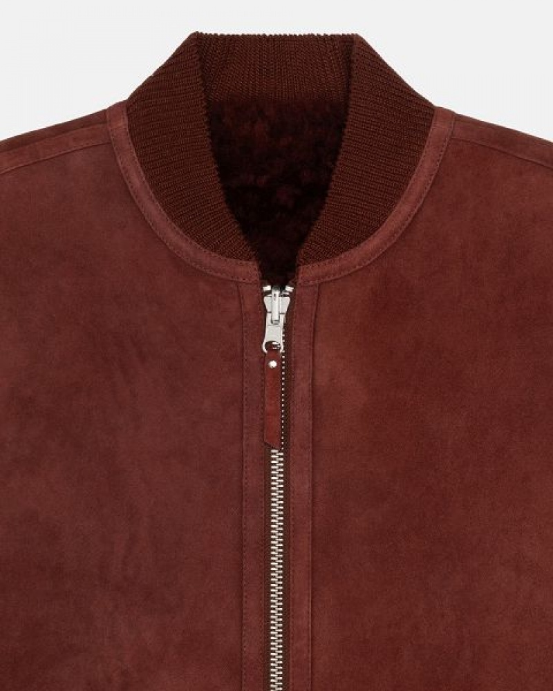 Burgundy Stussy Reversible Shearling Workgear Vest | 7910COPEB