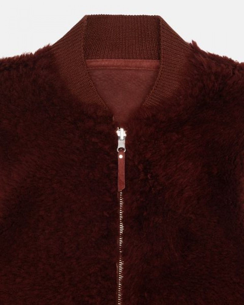 Burgundy Stussy Reversible Shearling Workgear Vest | 7910COPEB