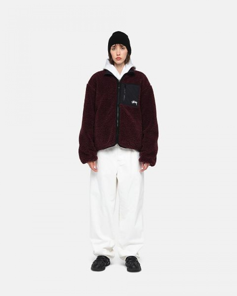 Burgundy Stussy Sherpa Reversible Jackets | 2068MHUCL