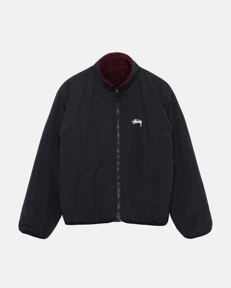 Burgundy Stussy Sherpa Reversible Jackets | 2068MHUCL