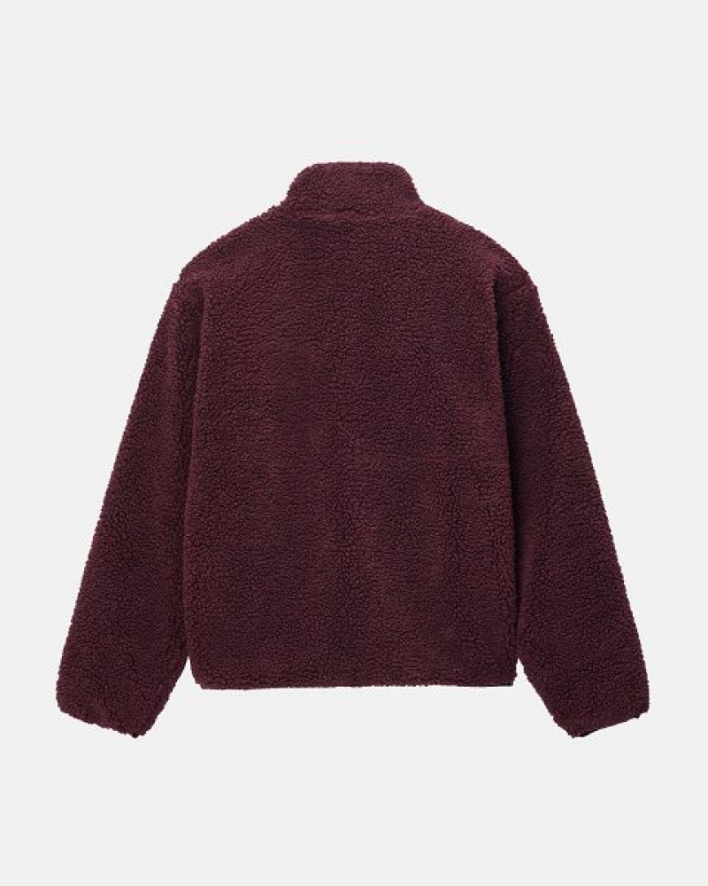 Burgundy Stussy Sherpa Reversible Jackets | 2068MHUCL