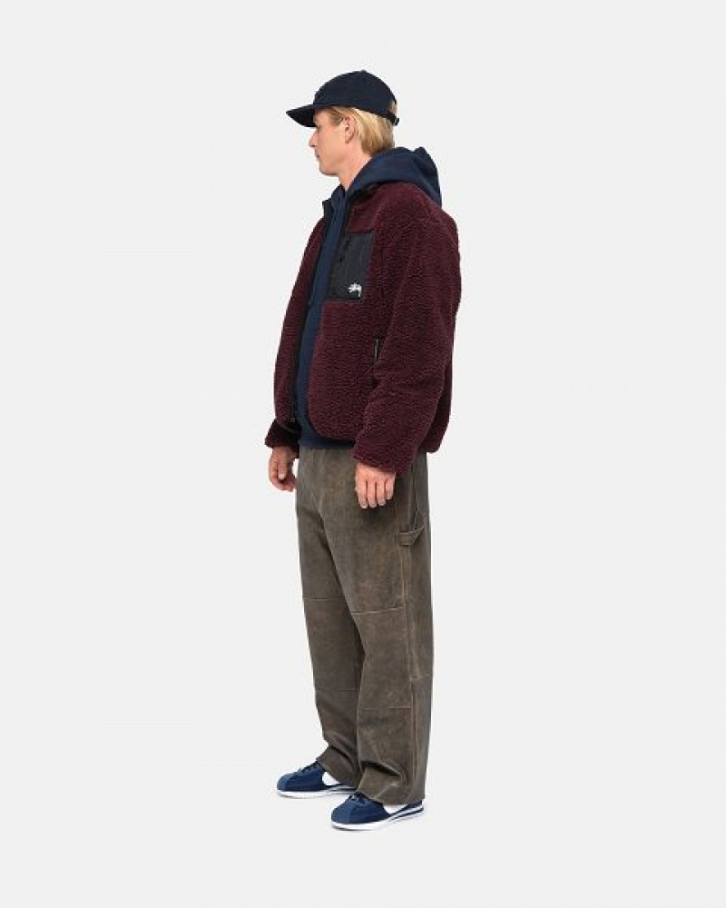 Burgundy Stussy Sherpa Reversible Jackets | 2068MHUCL