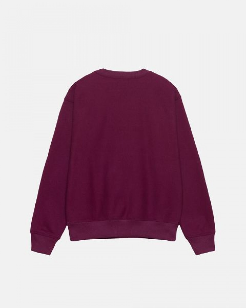 Burgundy Stussy Stock Logo Crew Sweatshirts | 8903TJVDG