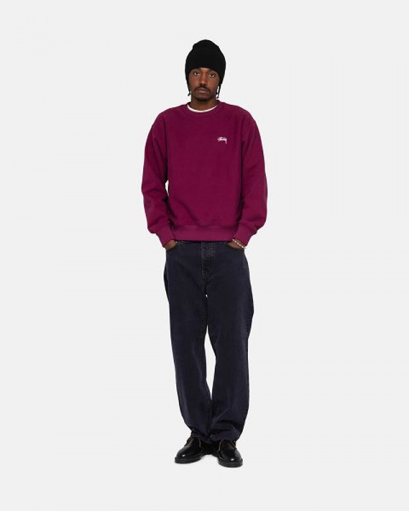 Burgundy Stussy Stock Logo Crew Sweatshirts | 8903TJVDG