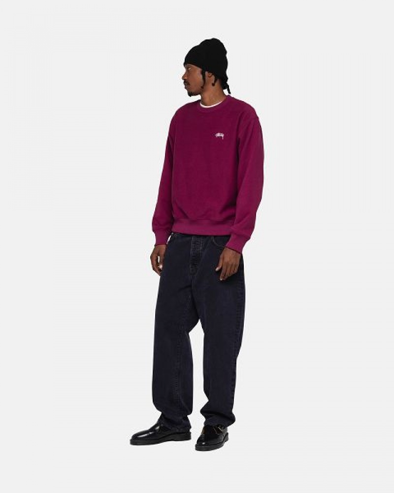 Burgundy Stussy Stock Logo Crew Sweatshirts | 8903TJVDG