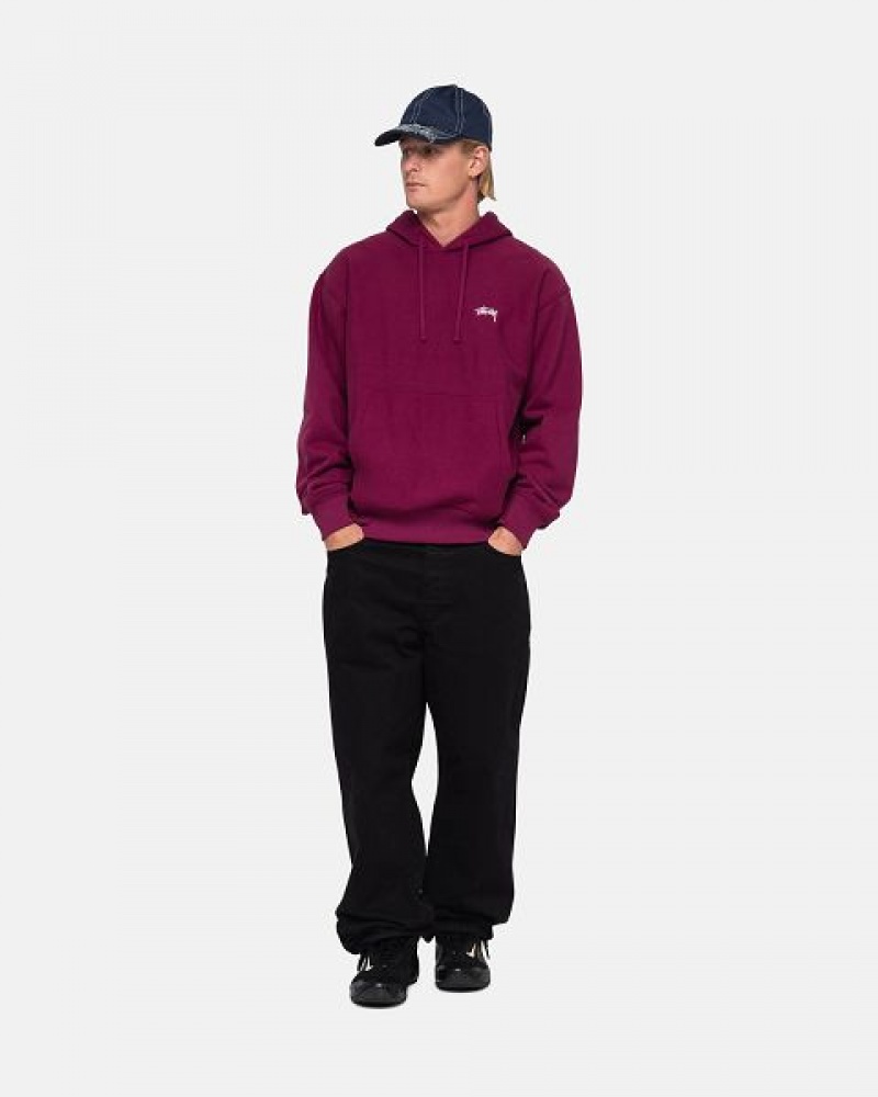 Burgundy Stussy Stock Logo Hoodie | 5304HTSJA