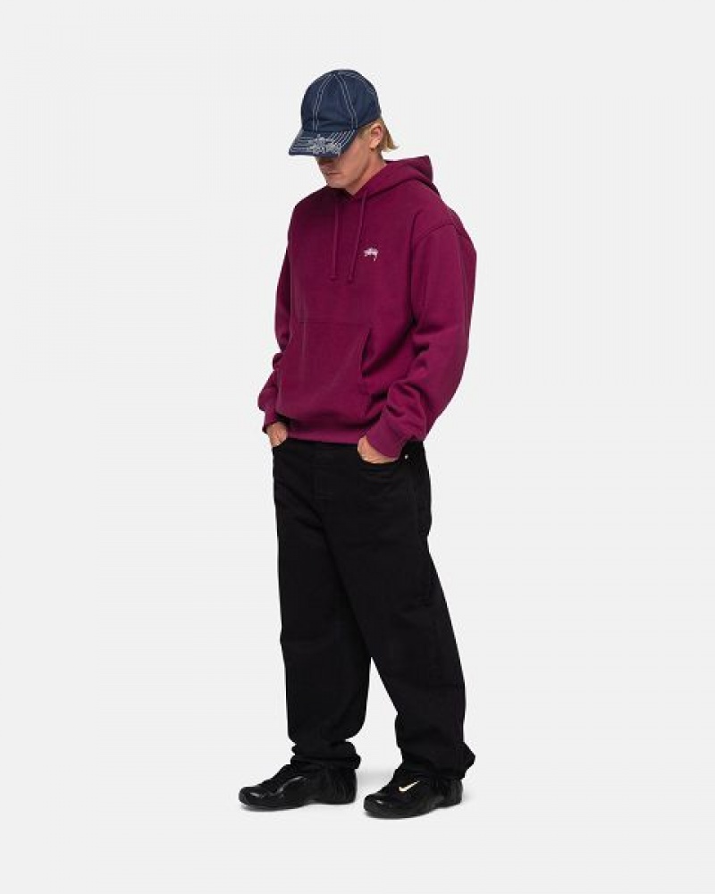 Burgundy Stussy Stock Logo Hoodie | 5304HTSJA