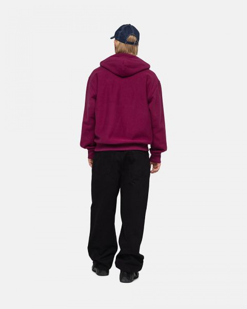 Burgundy Stussy Stock Logo Hoodie | 5304HTSJA