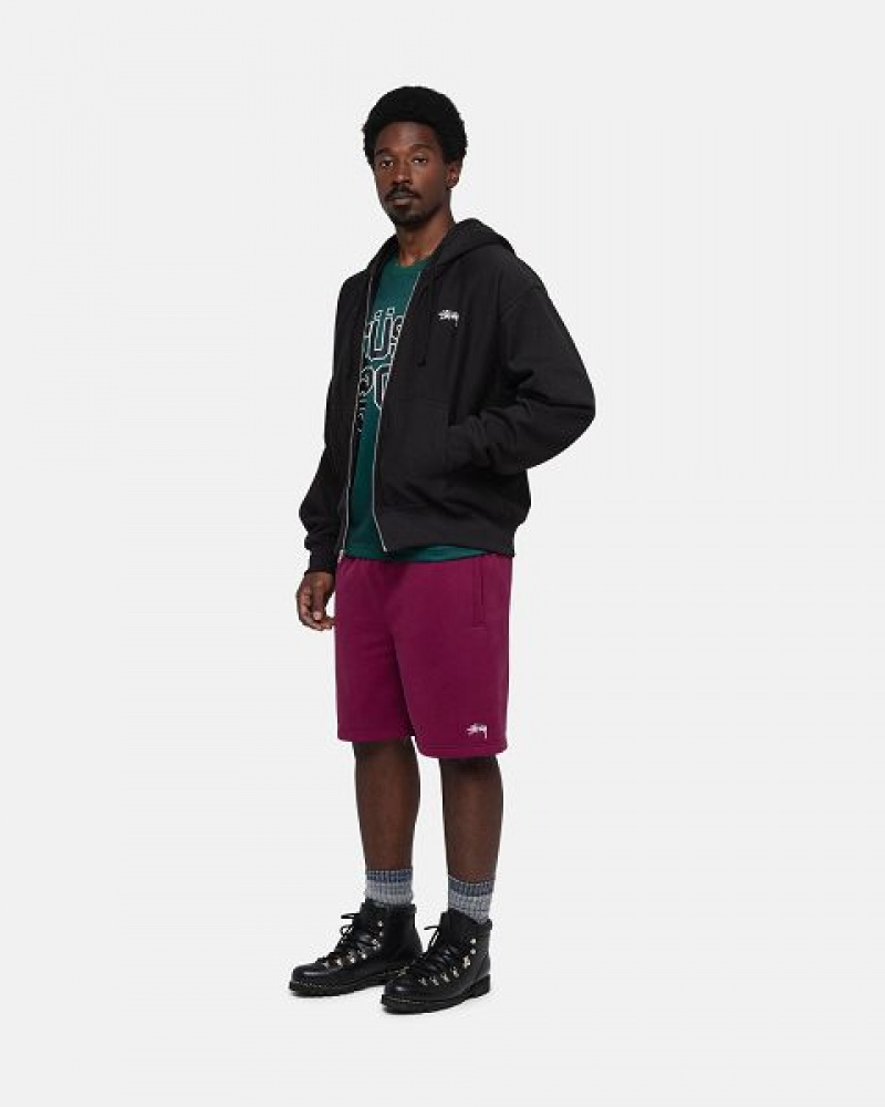 Burgundy Stussy Stock Logo Sweats Shorts | 5823CKEXJ