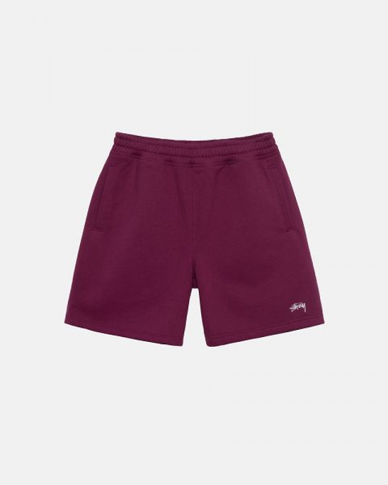 Burgundy Stussy Stock Logo Sweats Shorts | 5823CKEXJ