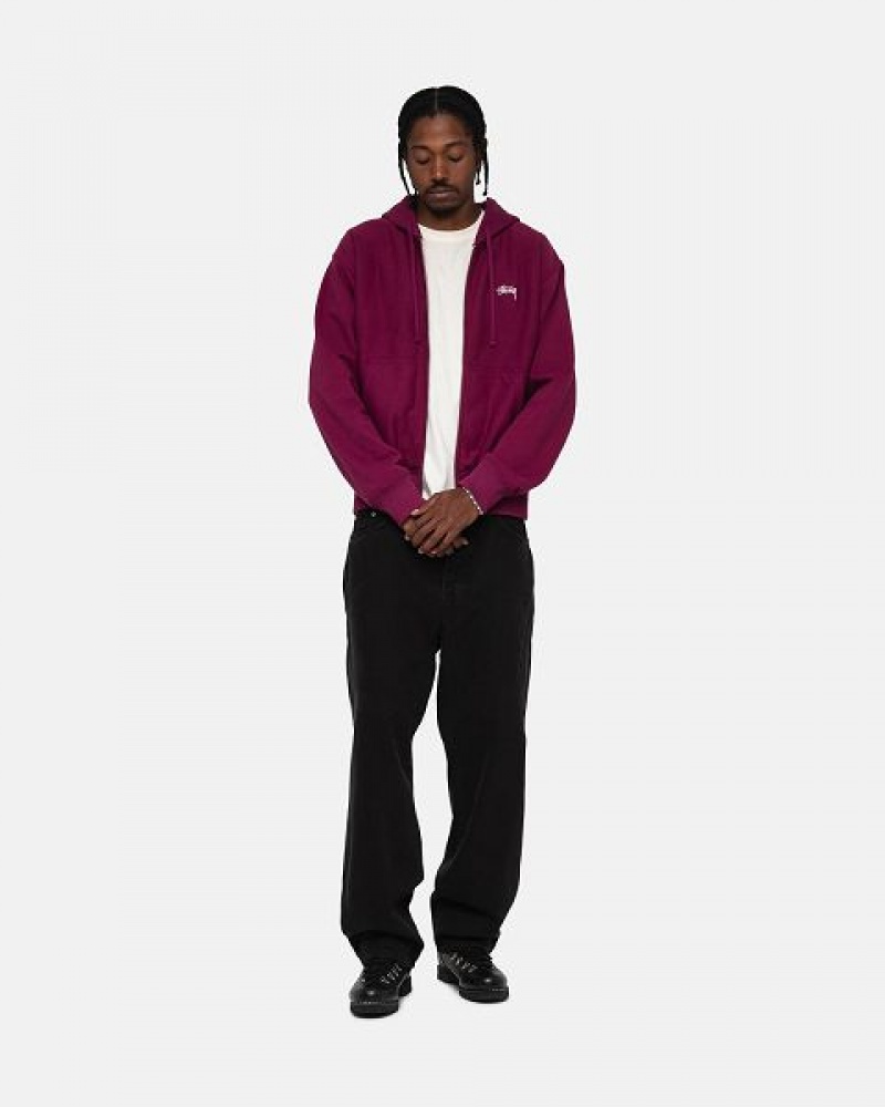 Burgundy Stussy Stock Logo Zip Hoodie | 1789QTJCA