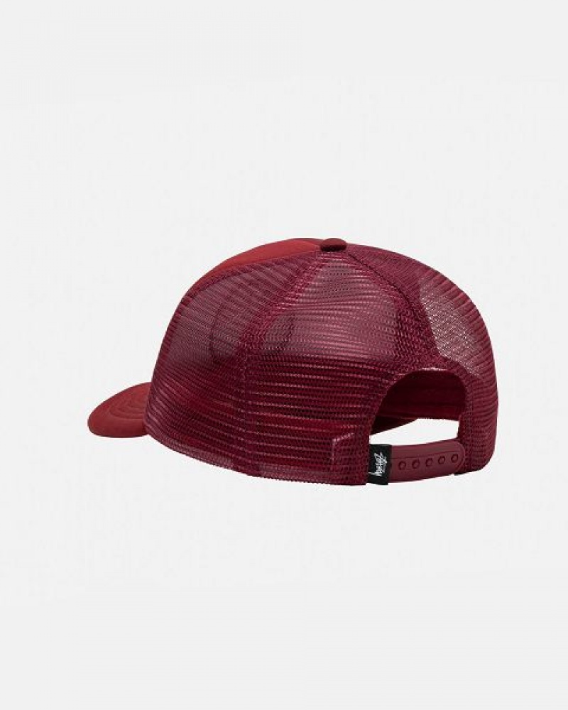 Burgundy / Black Stussy Trucker 8 Ball Snapback Caps | 9304ATKHL