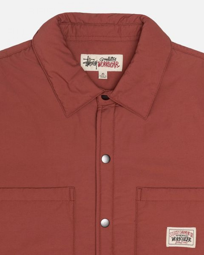 Dark Red Stussy Padded Tech Over Shirts | 3714AJBMK