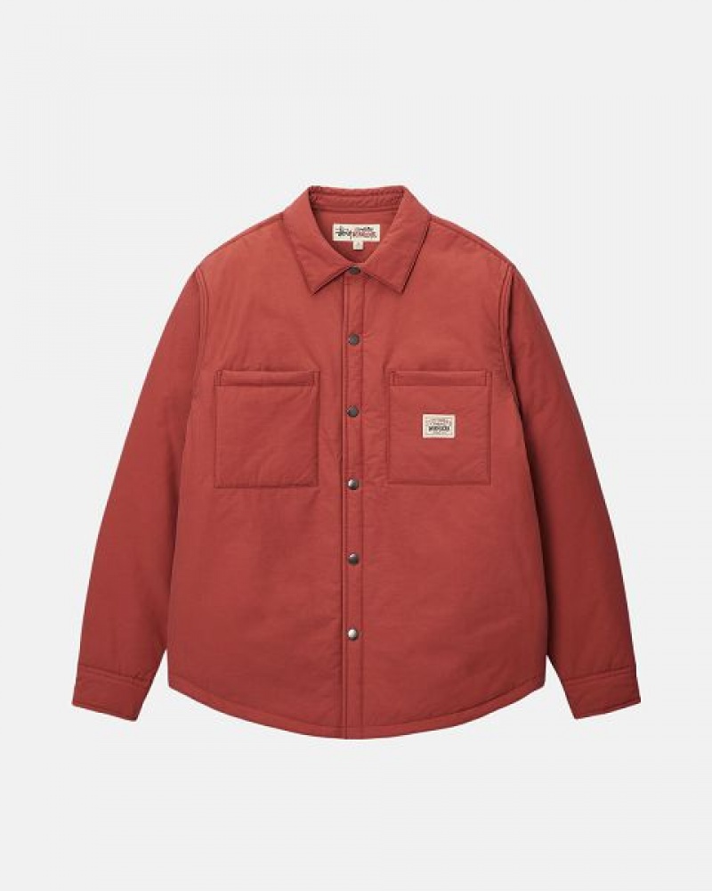 Dark Red Stussy Padded Tech Over Shirts | 3714AJBMK