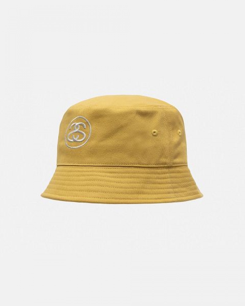 Gold Stussy Deep Bucket Ss Link Hats | 4612NQGID