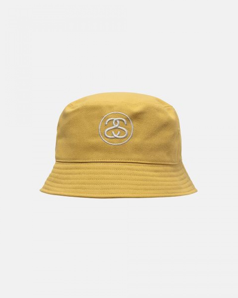 Gold Stussy Deep Bucket Ss Link Hats | 4612NQGID