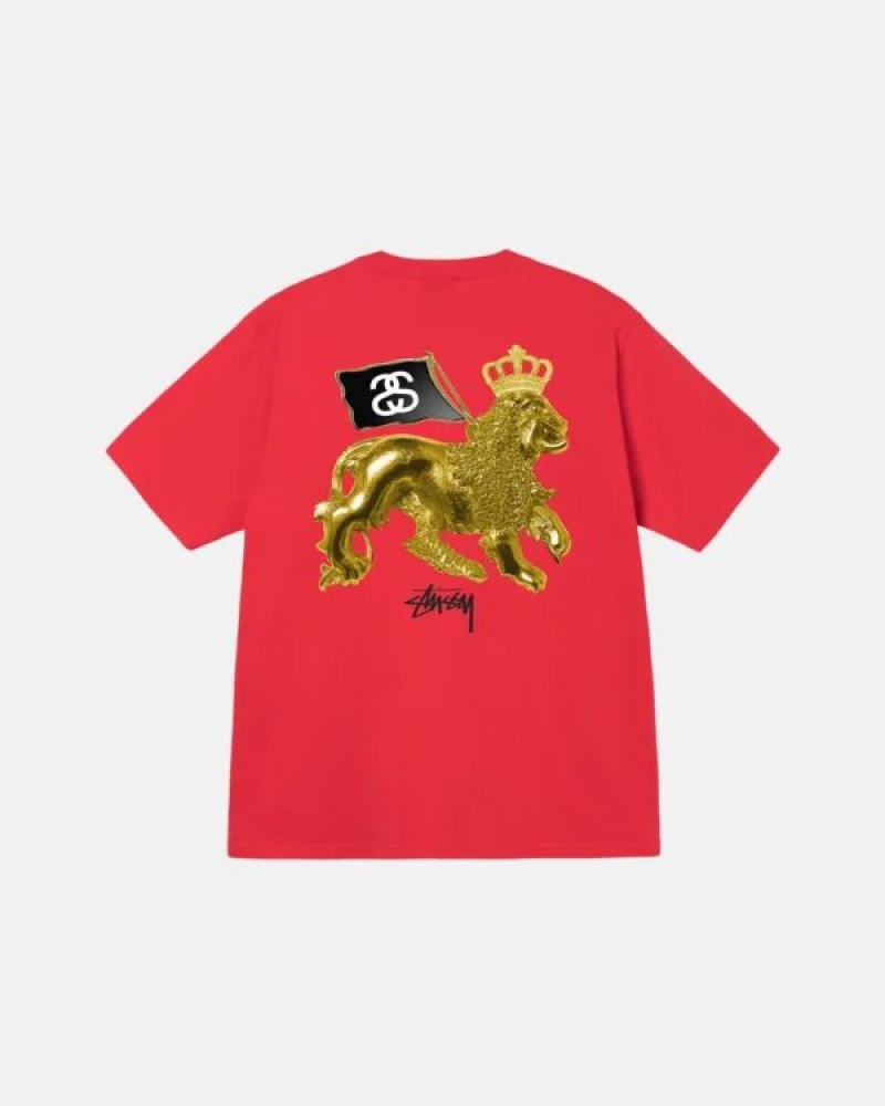 Gold Stussy Lion T Shirts | 9418VKMYE