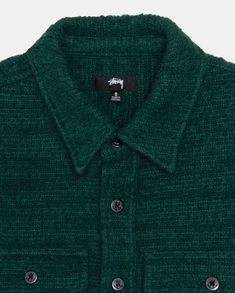 Green Stussy Boucle Wool Cpo Shirts | 8173CYDAU