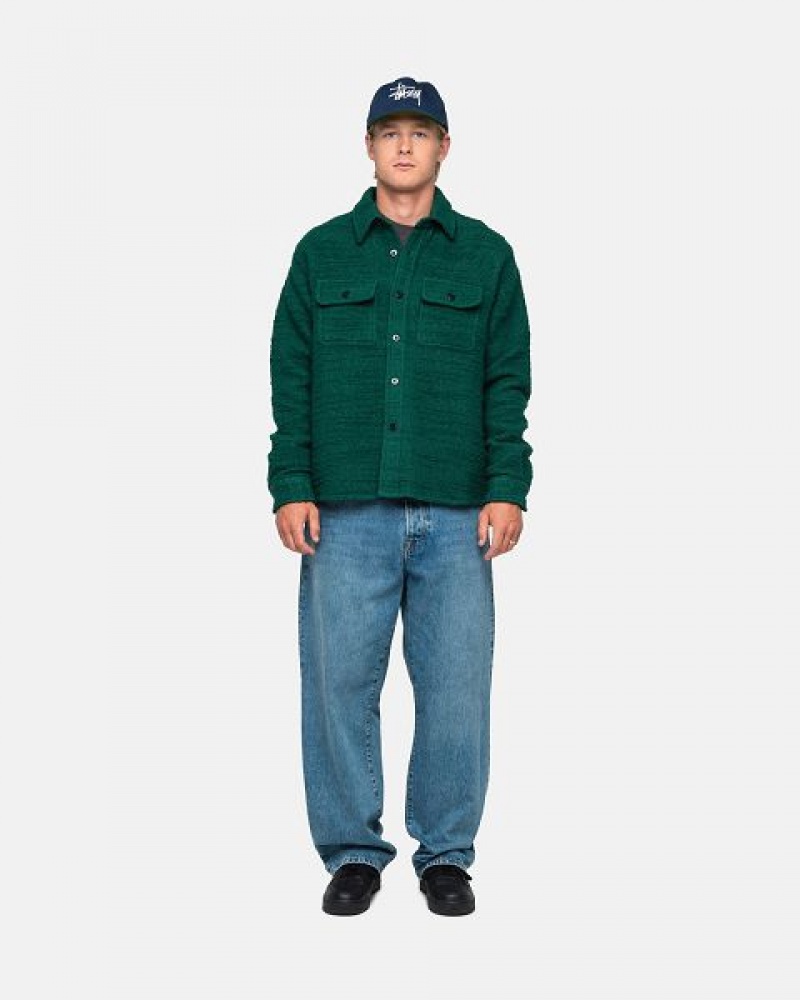 Green Stussy Boucle Wool Cpo Shirts | 8173CYDAU