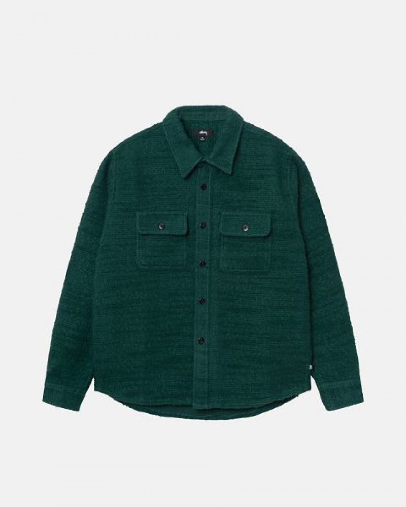 Green Stussy Boucle Wool Cpo Shirts | 8173CYDAU