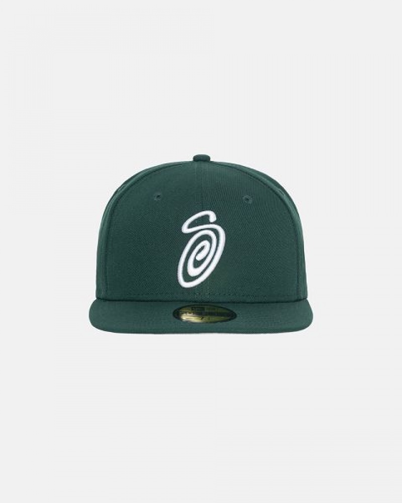 Green Stussy New Era 59fifty Curly S Caps | 9612XYKAL